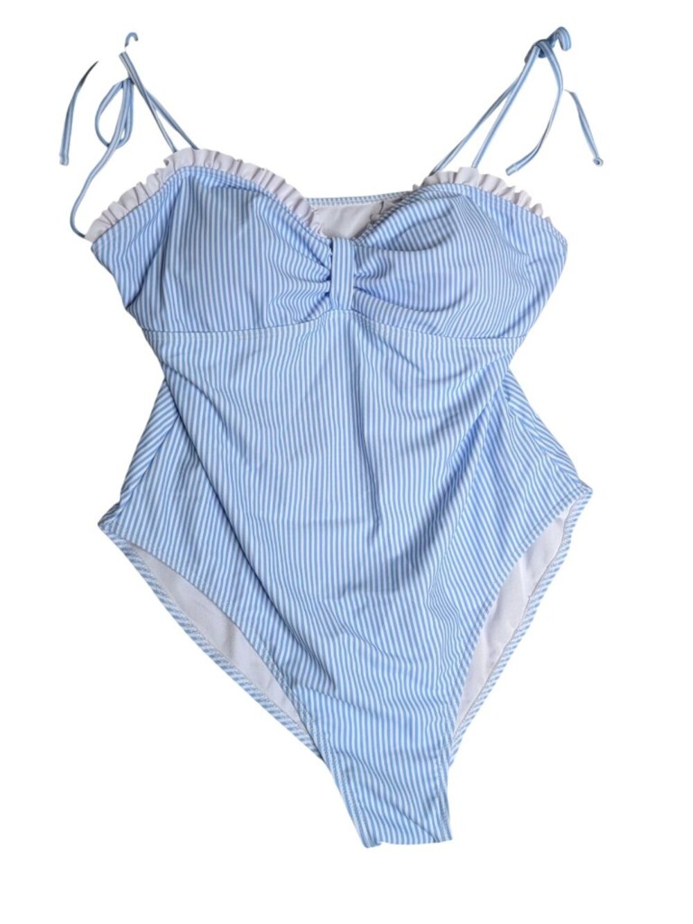 Blue & White XXL Striped One-Piece Swimsuit NWOT Adjustable Straps & Ruffle - Picture 8 of 10